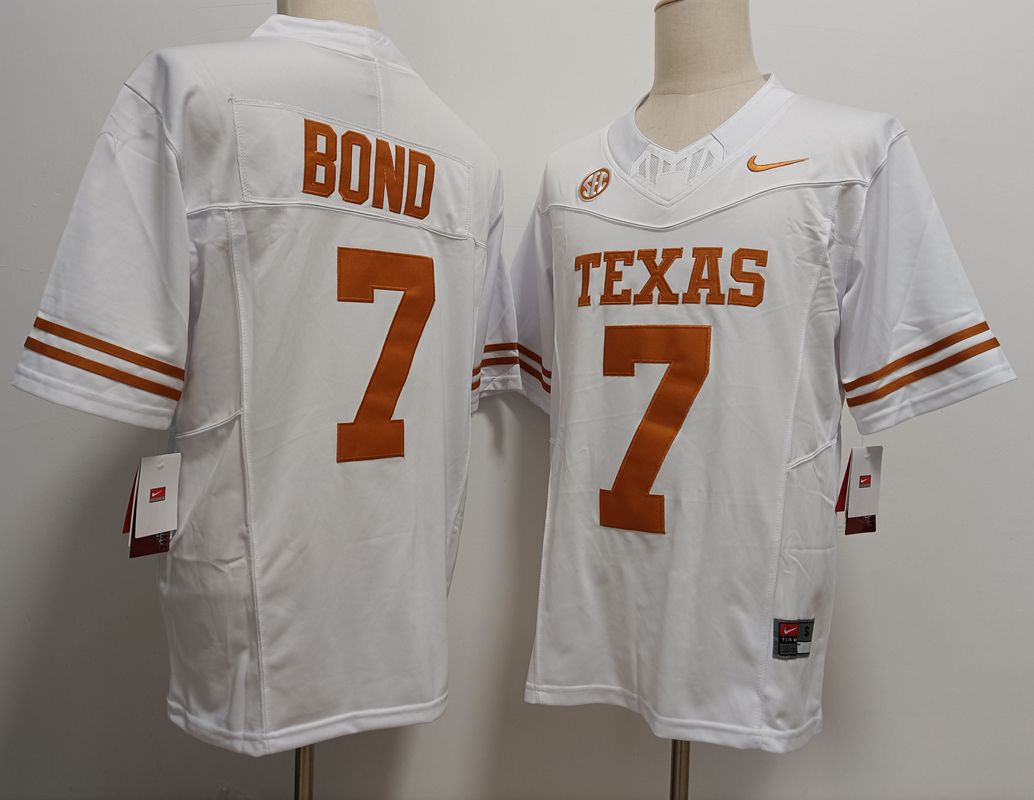 Men Texas Longhorns #7 Bond White Nike 2025 NCAA Jersey